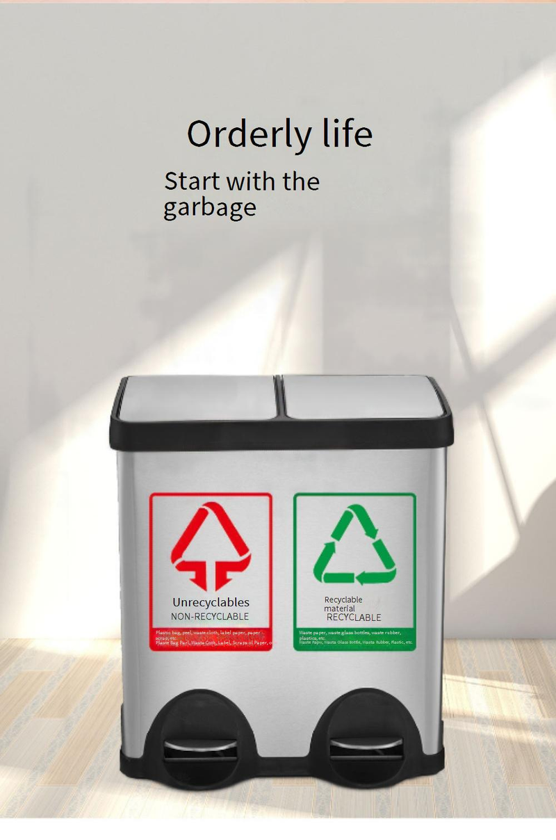 Tritt-Mülleimer aus Edelstahl – Robustes Fußpedal-Design, 40 l/60 l Fassungsvermögen, quadratischer Abfallbehälter für Küche/Büro (nicht importiert)_voghion.com