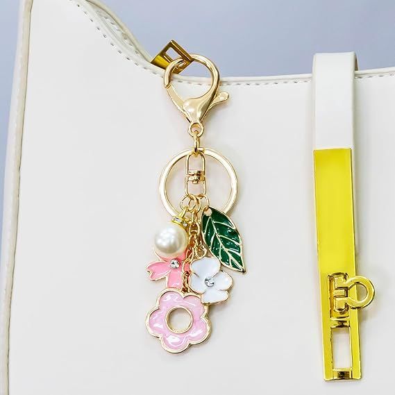 Schlüsselanhänger, Geldbörsenanhänger, süßer Schlüsselanhänger mit Blumenquaste, Handtaschenzubehör für Herren und Damen, Pink_voghion.com