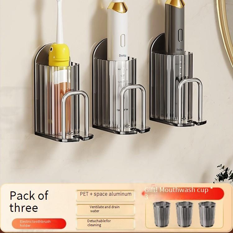 Aan de muur te bevestigen badkamerorganizer - Tandenborstelhouder zonder boren met gratis tandpastabeker, ruimtebesparende opbergruimte voor kleine ruimtes_voghion.com