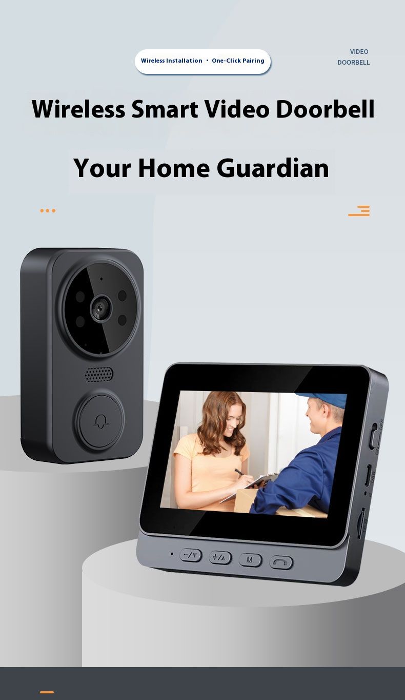 Kabellose Video-Türklingel mit 1080P HD-Display, Stromversorgung über USB, Zwei-Wege-Audio, kein WLAN erforderlich, für Zuhause und das Büro_voghion.com