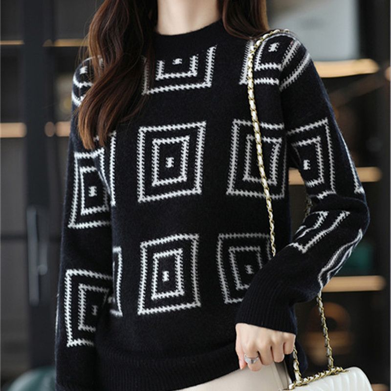 Maglione oversize a quadri – Pullover in maglia grossa con coste a contrasto (nero/rosso/arancione/verde) | Maglia a trecce ispirata allo streetwear giapponese_voghion.com