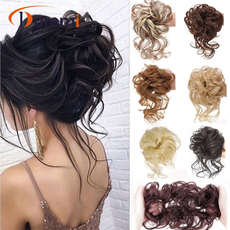 Scrunchie bola cabeça alta temperatura seda fofo bagunçado barba longa bola cabeça coque 25cm_voghion.com
