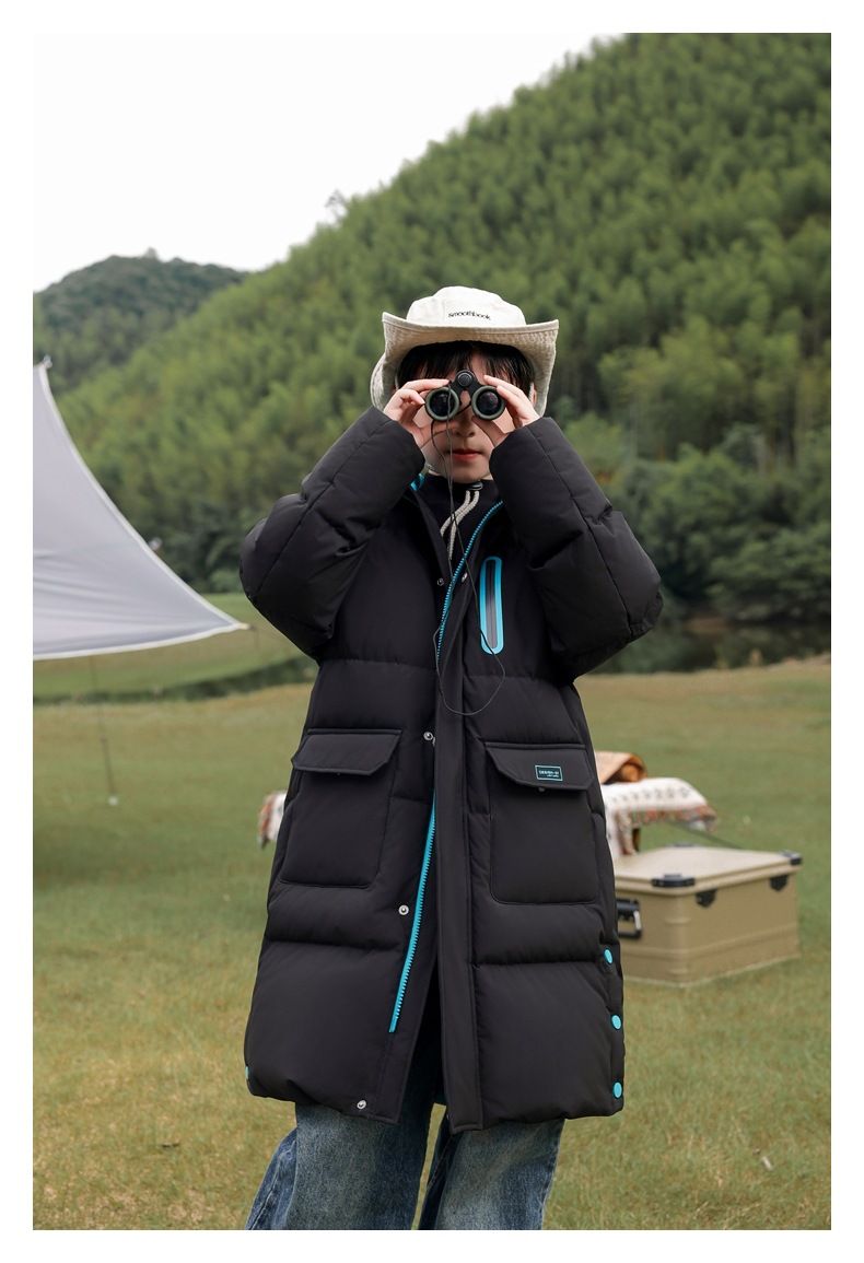 2025 New Children's Long Knee Length Down Cotton Jacket, Extremely Cold And Warm Mid Length Cotton Jacket For Middle And Large Children_voghion.com