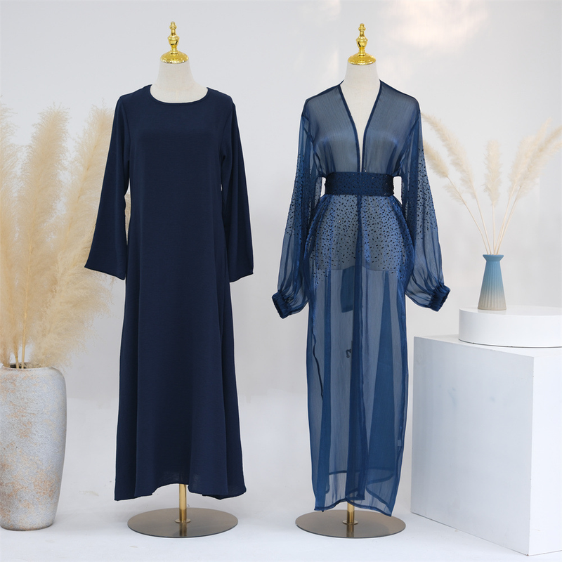 Women’s Clothing Muslim Fashion Dubai Daily Solid Color Puff Sleeve Sleeve Robe Cardigan_voghion.com
