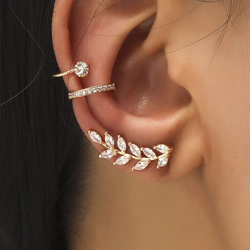 Einfaches Set mit kleinen Diamant-Ohrclips mit Stern, Blatt, Blume, Sonnenblume, geometrischen Perlen und Zirkonia ohne Ohrlöcher_voghion.com