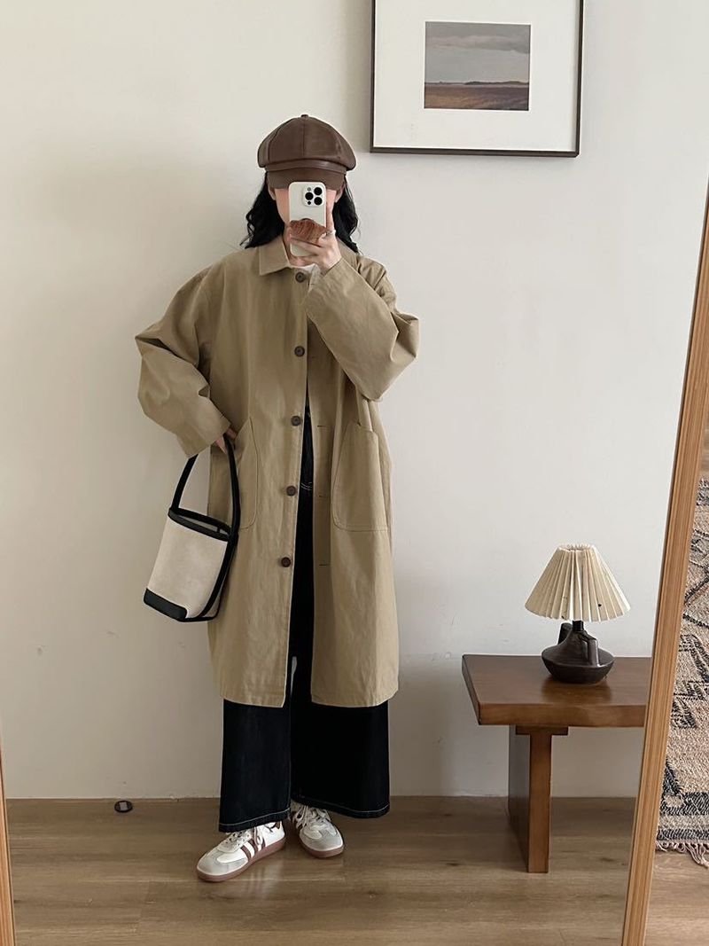 Women's Clothing Women's Clothing 2024 Simple Korean Retro Clean Version Turn-Down Collar Single-Breasted Loose Casual Coat F_voghion.com