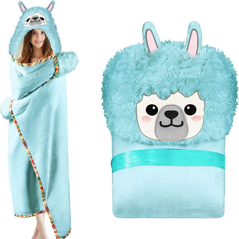Damenbekleidung Niedliche lässige Homewear mit Kapuze, verdickter warmer Lammmantel, Flanell-Schal, mit Kapuze, Damen-Bademantel, Decke_voghion.com