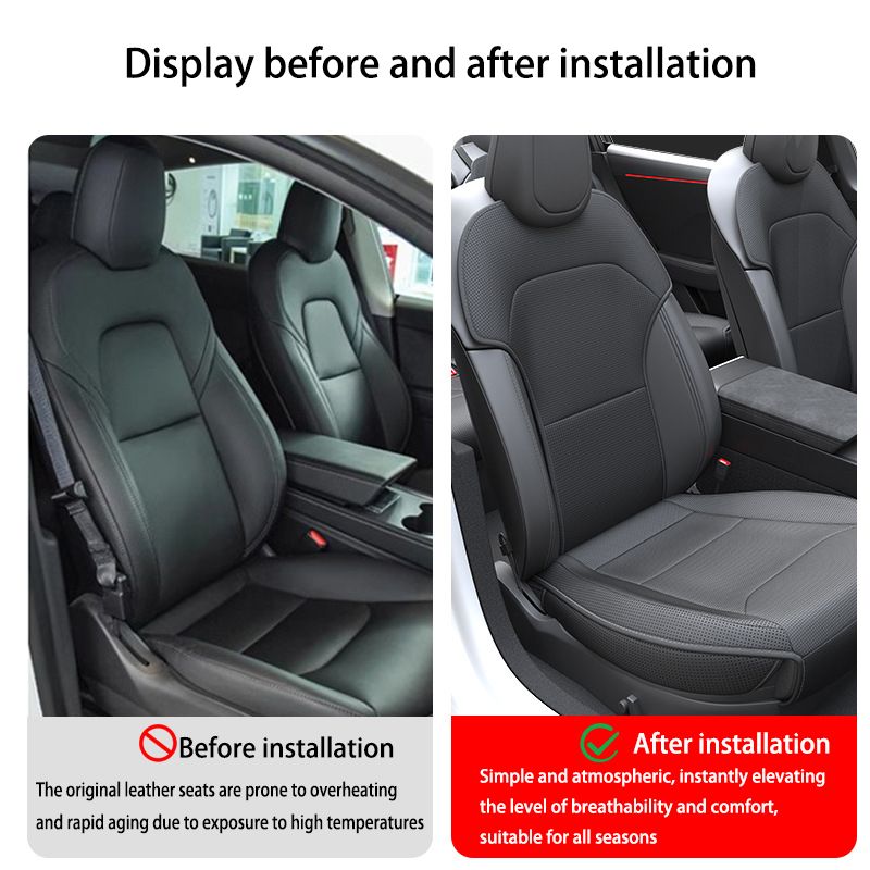 For Tesla ModelY Juniper 2025 PU Seat Cushion Ventilation Comfortable, Four Seasons Universal Split Single Sitting Back_voghion.com