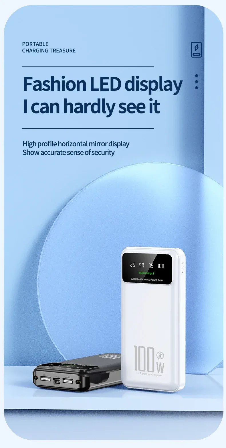 Tragbare 30000-mAh-Powerbank mit hoher Kapazität, 100 W, ultraschnelles Laden, digitale Anzeige mit LED-Licht für iPhone,_voghion.com
