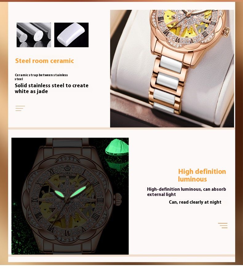 New light luxury ladies automatic skeleton fashion mechanical watch_voghion.com