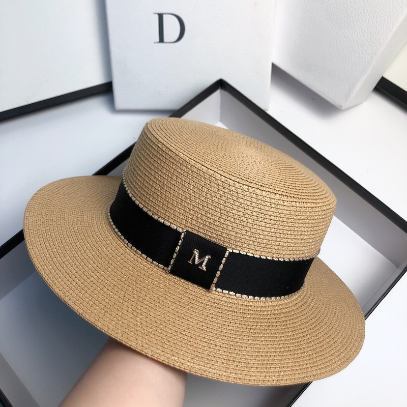 Women's hats summer ribbon M flat top hat fashion straw hat sunshade and sunscreen_voghion.com