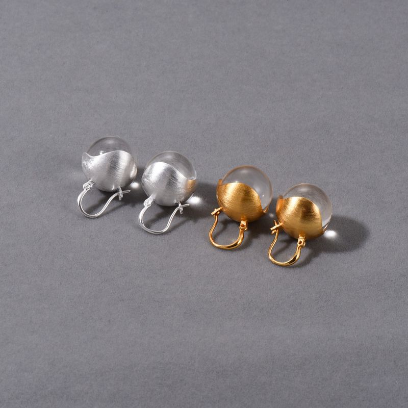 Orecchini da donna minimalisti con sfere in metallo e perline in acrilico trasparente, orecchini a cerchio in oro spazzolato, orecchini rotondi retrò per donna_voghion.com