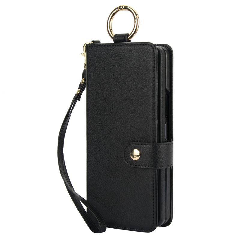 Custodia in pelle pieghevole per Samsung Galaxy Z Fold 6, 5, 4, 3, con tracolla, cordino da polso e supporto, con slot per S Pen_voghion.com
