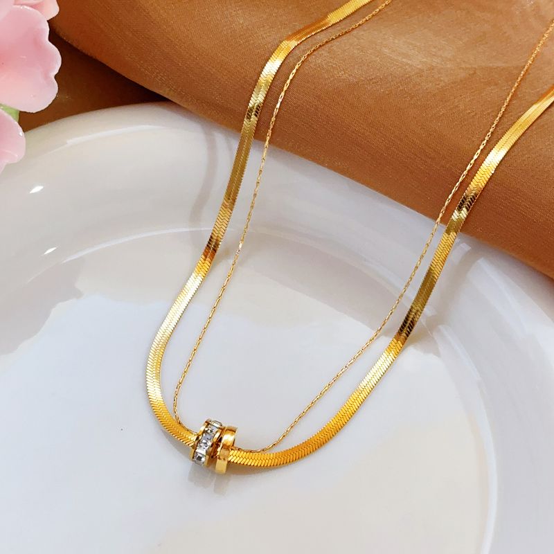 Non-Fading High-End Stainless Steel Choker Gold Collarbone Chain Heart Zircon Pearl Necklace_voghion.com