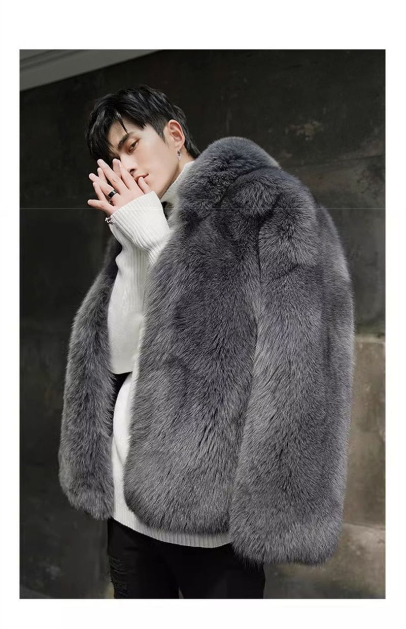 Modischer Kunstpelzmantel mit Kapuze für Herren – Toskana-inspirierte Winterjacke für Jugendliche (Grau & Schwarz, trendiger Streetwear- & Casual-Style)_voghion.com