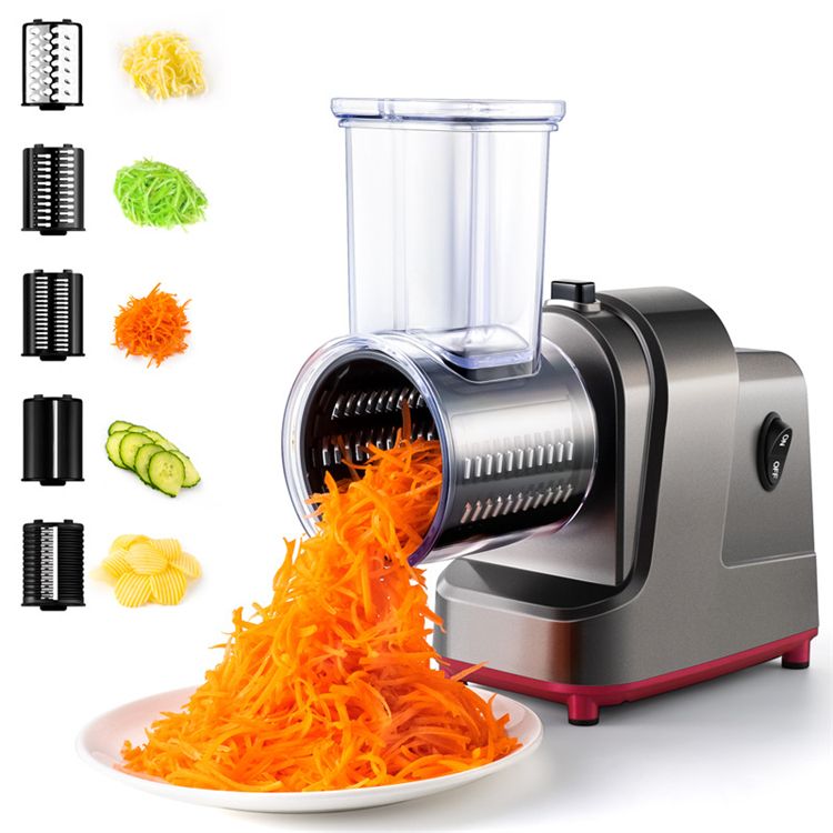 LMETJMA 250 W 5 In 1 Elektrischer Gemüseschneider Schredder Automatische Salat-Shooter-Maschine Käsereibe Karotten-Kohlschneider JT253_voghion.com