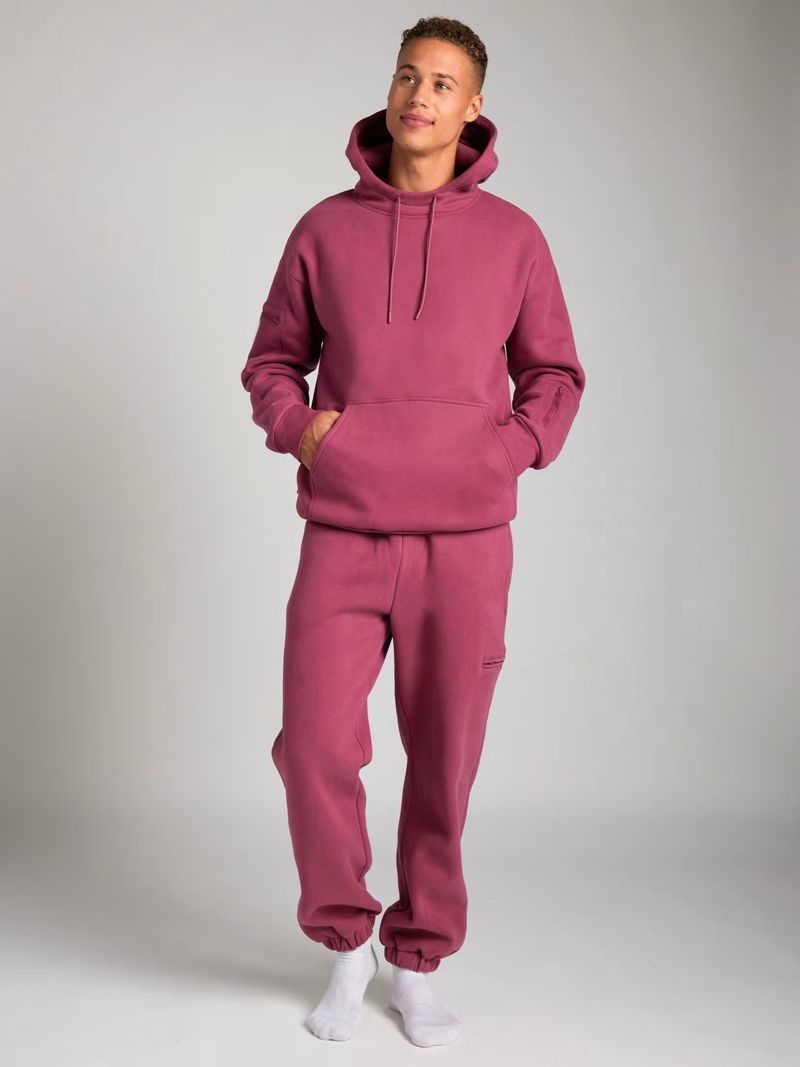 Damenbekleidung: Kapuzenpullover und Jogginghose-Set – einfarbiges Herbst-Winter-Loungewear-Zweiteiler-Outfit mit Schlafmaske_voghion.com