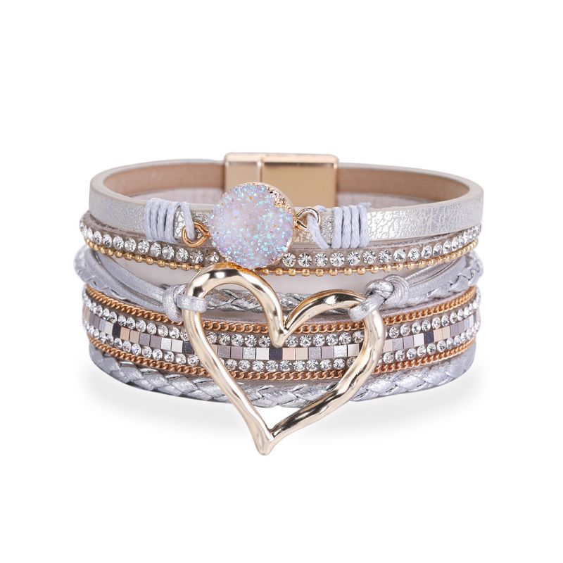 Set di bracciali a strati bohémien - Bracciale rigido regolabile a cuore aperto e catena con perline_voghion.com