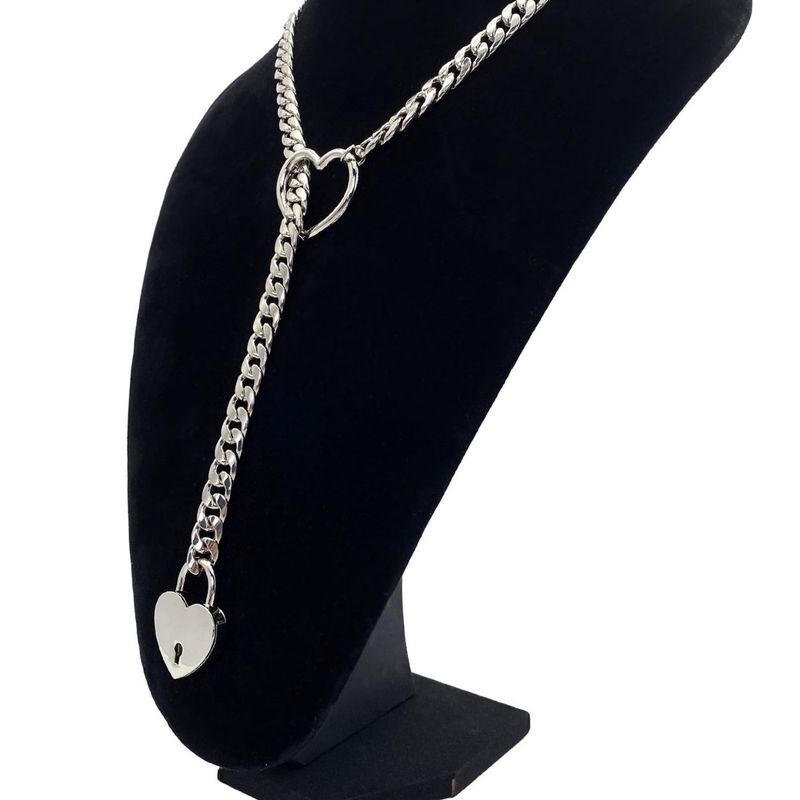 Collana in ottone placcato oro vero, di grande vendita, con anello a forma di cuore, stile punk, rock, cubano, lunga catena, con lucchetto a cuore._voghion.com