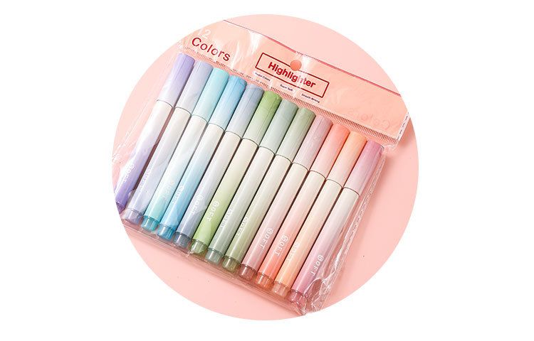 Dual-Tip Highlighter Set - 12 Vibrant Colors, Square Design, Smooth Ink Flow For Study, Office & Art Projects_voghion.com