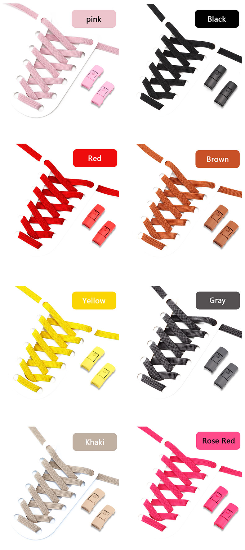 2023 No Tie Shoe laces Press Lock Shoelaces without ties Elastic Laces Sneaker Kids Adult 8MM Widened Flat Shoelace for_voghion.com