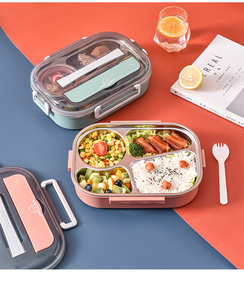 304 stainless steel lunch box with insulation, portable for office students, large capacity partition, microwave oven heating, portable lunch box_voghion.com