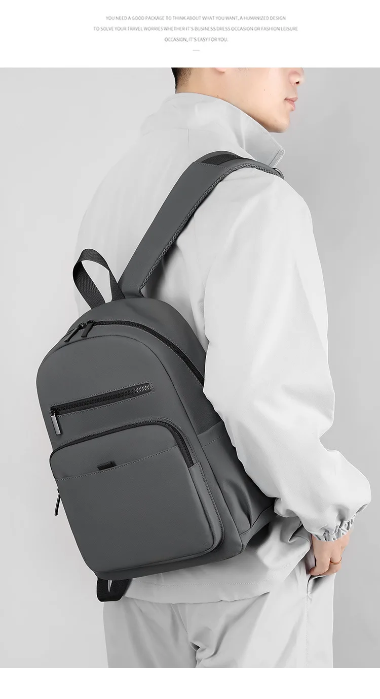 Mochila masculina de cor sólida com zíper, grande capacidade, multiuso, unissex, design moderno, negócios, casual, personalidade, viagem, tudo combina_voghion.com