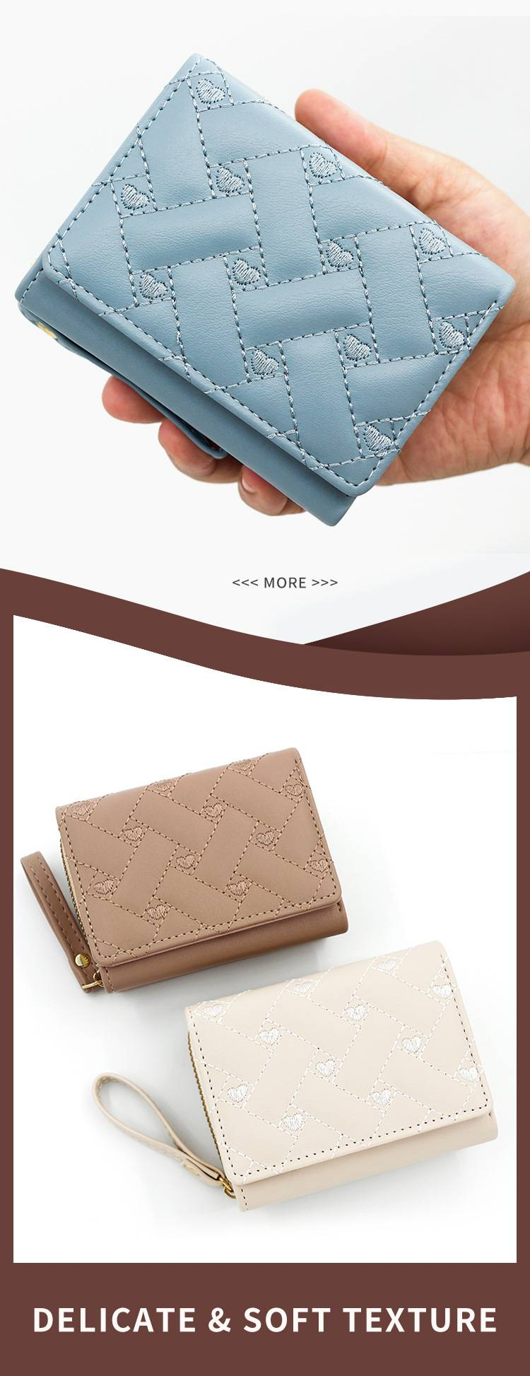Women’s Short Wallet - Minimalist Embroidered Heart PU Tri-Fold Card Holder with Multiple Card Slots - Stylish and Functional Clutch Purse_voghion.com