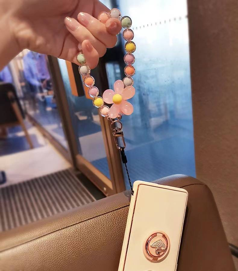 „Macaron“ spalvos karoliukai karoliukuose, japoniško ir korėjietiško stiliaus rankų darbo karoliukų gėlės formos mobiliojo telefono grandinėlės riešo dirželis_voghion.com