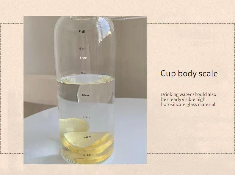 Time Marked Borosilicate Glass Water Bottle - Motivational Hourly Tracker With Measurement Lines For Students_voghion.com