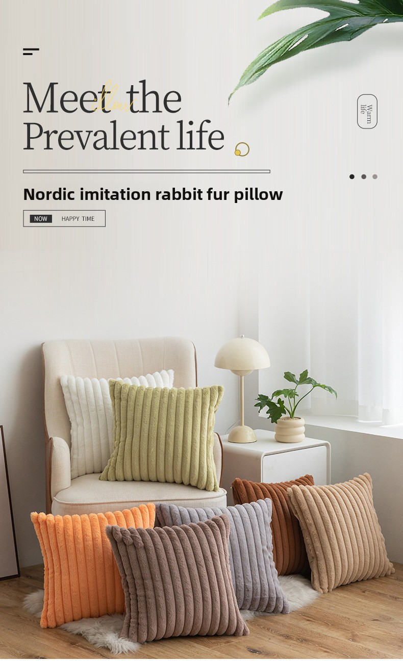 Luxury Faux Fur Throw Pillow – Soft Striped Cushion Cover With Insert For Sofa & Bed – Minimalist Solid Color Home Decor (45x45cm)_voghion.com