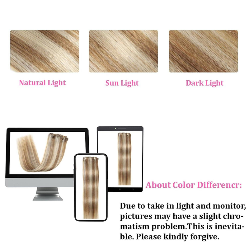Clip-In-Haarverlängerungen, Echthaar, 61 cm, Helles Aschblond/Bleichblond, Clip-In-Doppelschuss, 100 % Echthaar-Extensions, 8 Stück, 120 g_voghion.com