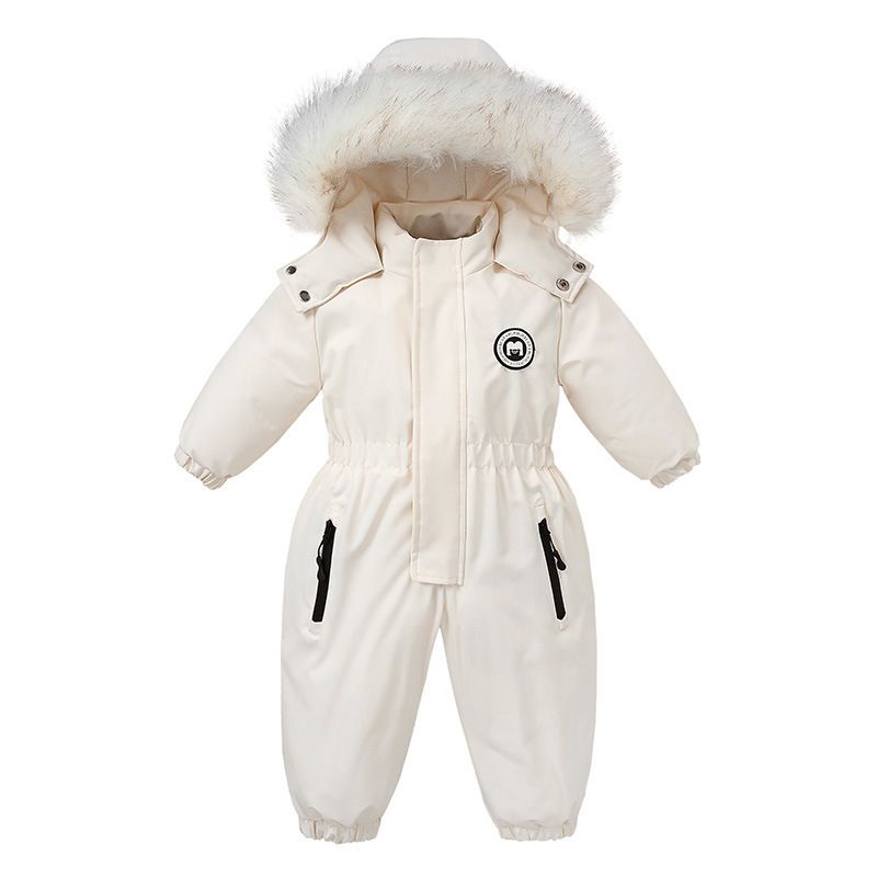 Combinaison d'hiver pour enfant avec capuche en fourrure – Combinaison une pièce imperméable et coupe-vent doublée de polaire pour garçons et filles (3-8 ans, 90-120 cm)_voghion.com