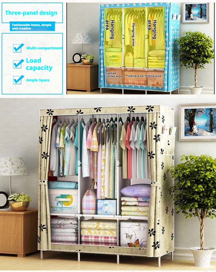 Foldable Wardrobe Closet With Dust Cover – Sturdy Metal Frame & Fabric Storage Cabinet (Modern Design, Spacious, Easy Assembly)_voghion.com