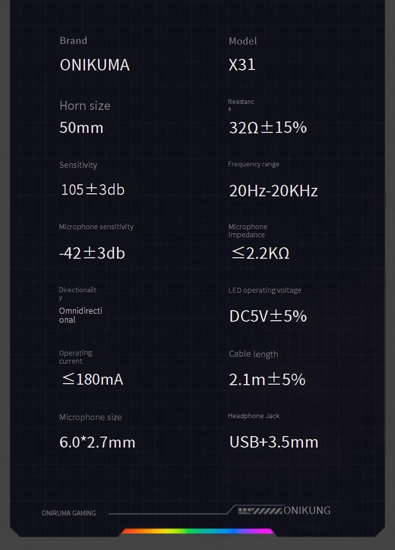 ONIKUMA X31 Wired Gaming Headset With Microphone, 50mm Drivers, Noise Isolation, Comfortable Over-Ear Design_voghion.com