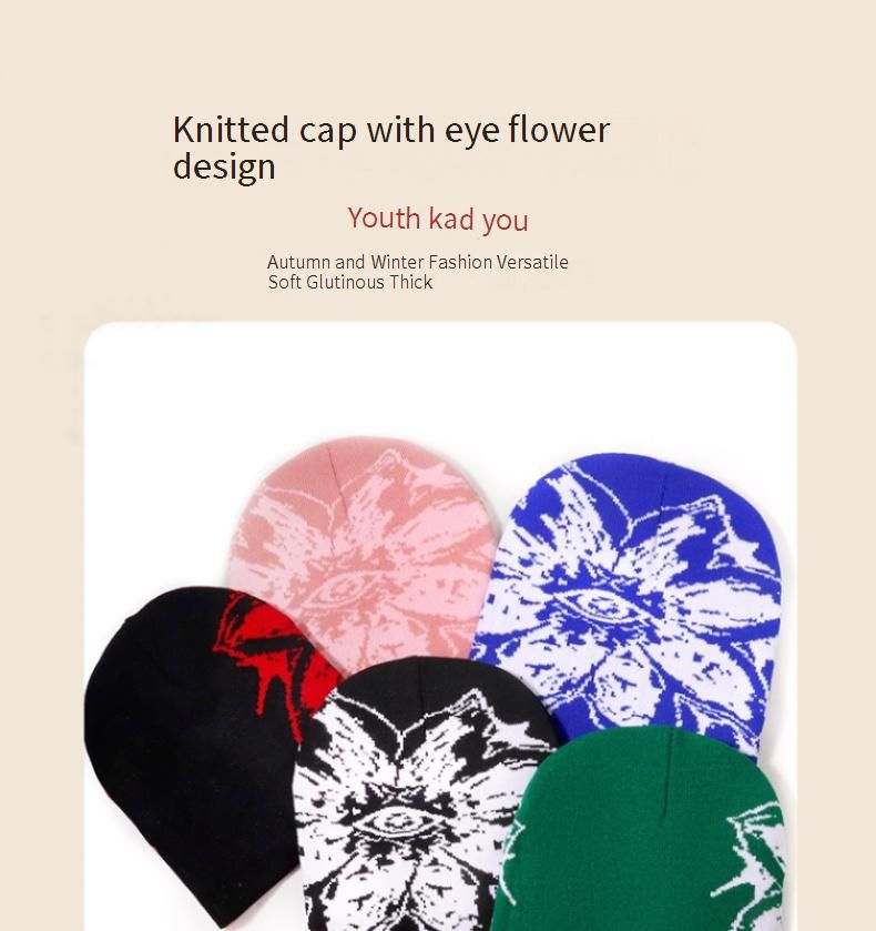 Urban Jacquard Knit Beanie - Stijlvolle unisex wintermuts met zonnebloempatroon, streetwearmode voor mannen en vrouwen_voghion.com