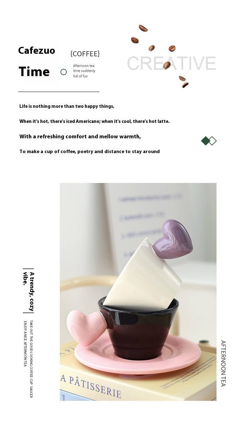 Heart-Shaped Coffee Mug & Saucer Set – Elegant Ceramic Cup For Coffee, Tea, Or Hot Chocolate, Romantic Gift For Couples, Home & Office Use_voghion.com