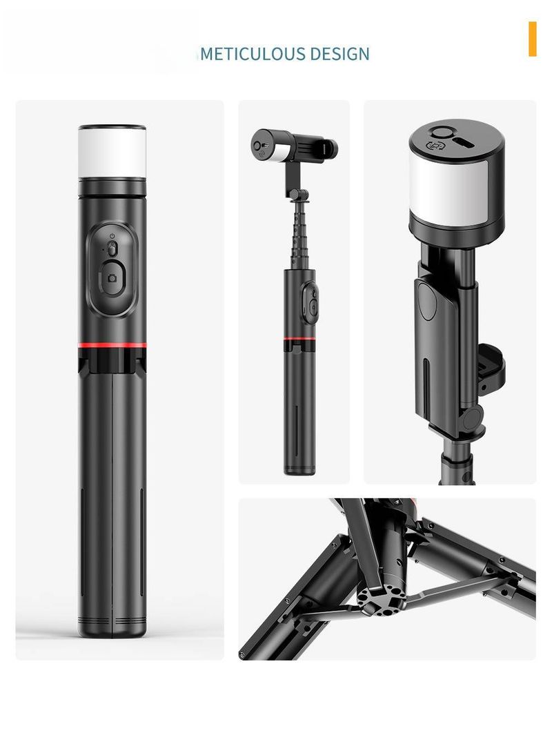 Rotating LED Selfie Stick With Hidden Tripod Stand, 360° Bluetooth Phone Holder & All-Metal Stabilizer For Live Streaming/Vlogging (3 Colors)_voghion.com