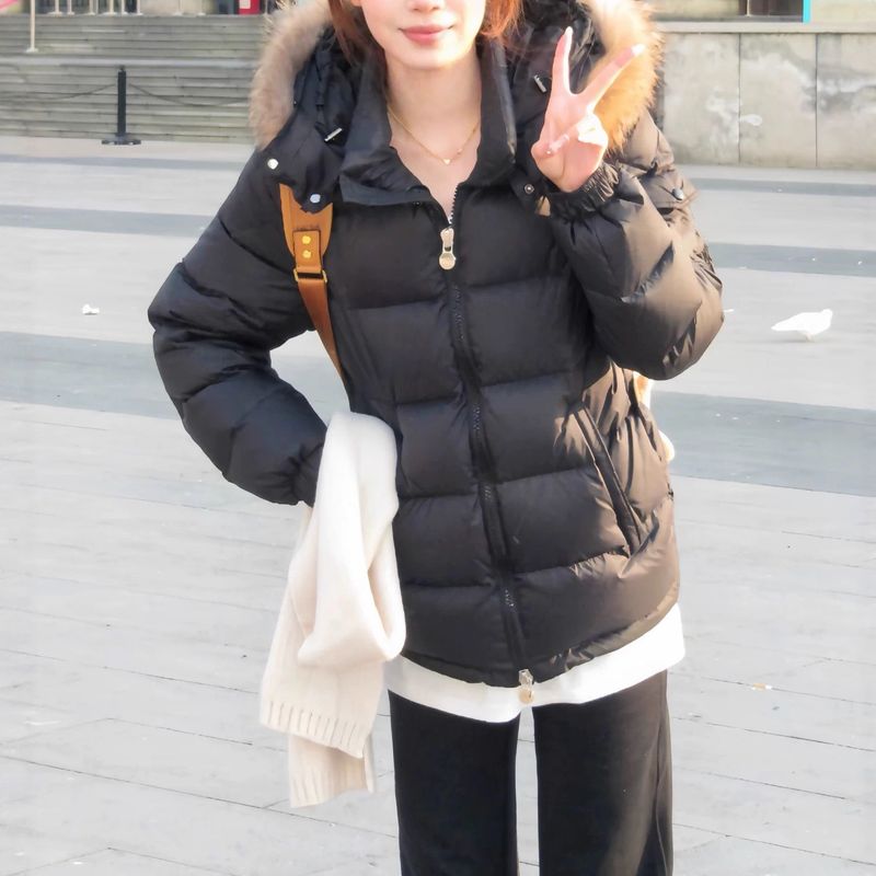 Couple's Winter Down Jacket With Hood – Warm White Duck Feather Coat In Black & Beige (S-L, Mid-Length, Unisex)_voghion.com