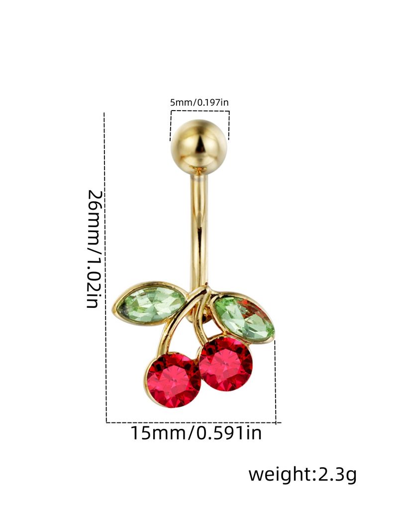 Piercing all'ombelico in acciaio inossidabile con asta in zircone e ciliegia_voghion.com
