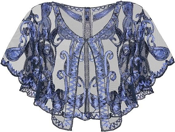 Scialle con perline e paillettes retrò K per donna; piccolo cardigan versatile._voghion.com