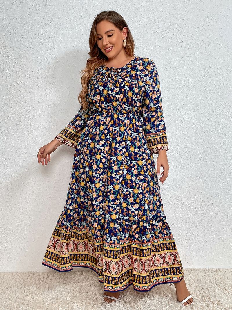 Robe fleurie en coton et lin pour femme grande taille, style décontracté, tendance 2022_voghion.com