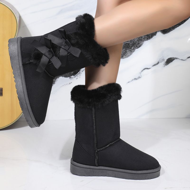 New Length Autumn and Winter Women's Mid Height Boots Bow Shaped Fashionable Plush Snow Boots_voghion.com