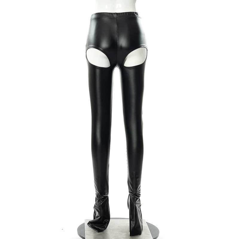 Nuovi pantaloni in pelle a fessura bassa cava tinta unita moda autunno e inverno da donna_voghion.com