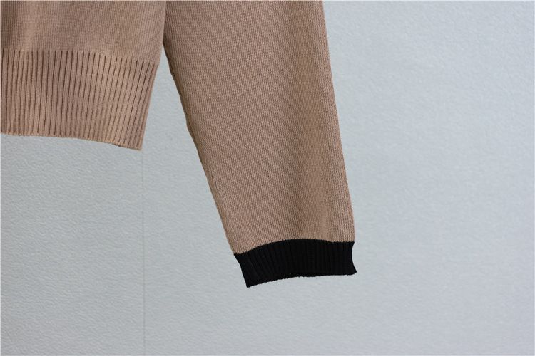Vêtements pour femmes nouveau costume en tricot camélia haut col rond tempérament à la mode pour femmes avec jupe de hanche de couleur contrastante_voghion.com