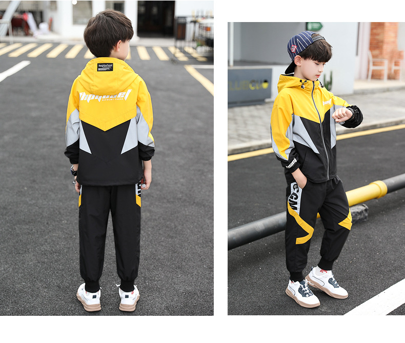 Set di pantaloni per abbigliamento per bambini 2023 Autunno da metà a grande, due pezzi a maniche lunghe primaverili alla moda per ragazzi_voghion.com