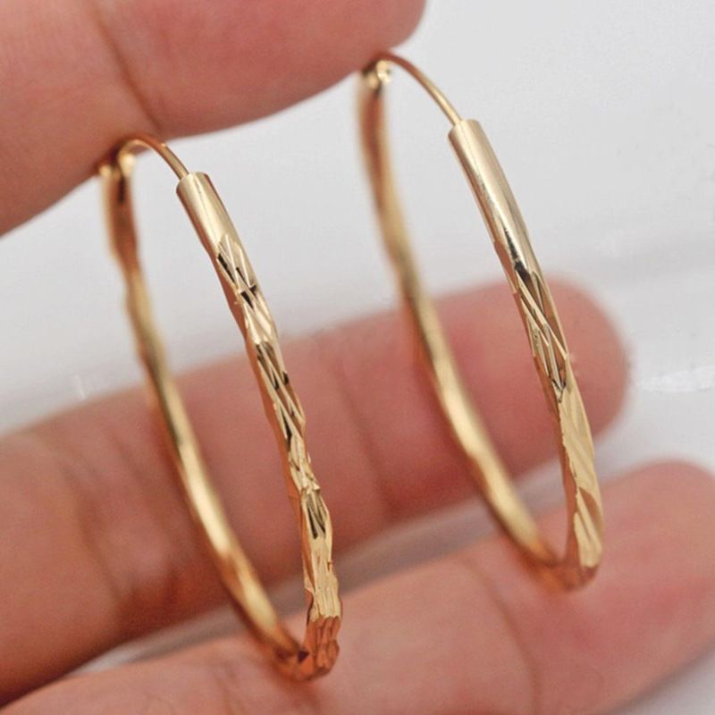 Accessories Gold-Plated Diameter 1.4inch Large Circle Exaggerated Earrings Geometric Concave-Convex Style Women's Ear_voghion.com