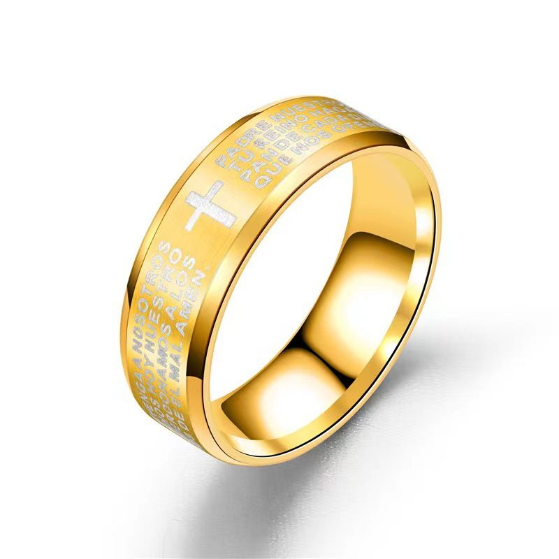 Anello a croce con preghiera del Signore da 8 mm in vendita, in acciaio inossidabile e argento, per uomo, fede nuziale, anelli della Bibbia, lucidati | Fede cristiana di Gesù e preghiera_voghion.com