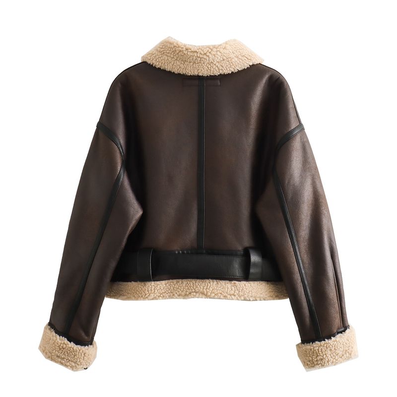 Damenbekleidung Kunstpelz Lederjacke Retro Biker Style Kurzmantel Wintermode Oberbekleidung_voghion.com
