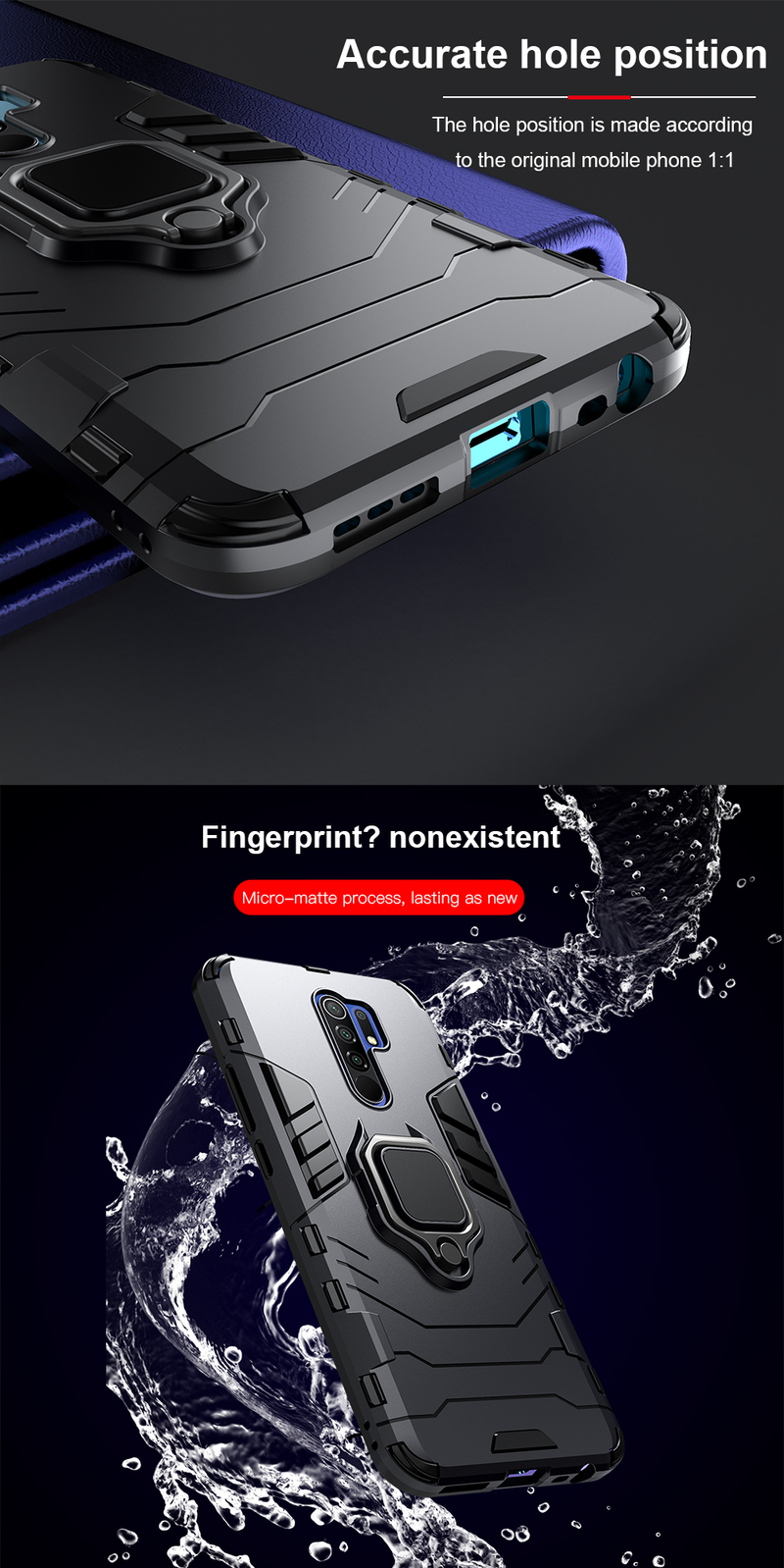 KEYSION Stoßfestes Rüstungsgehäuse für Redmi 9 Ringständer Silikon-Telefonrückseite für Xiaomi Redmi Note_voghion.com